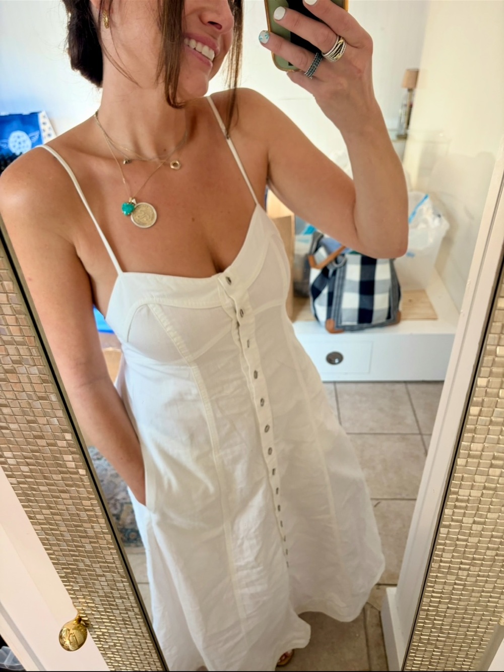 Free People Just Jill Ivory Button Front Maxi Dress Size S - Picture 8 of 8